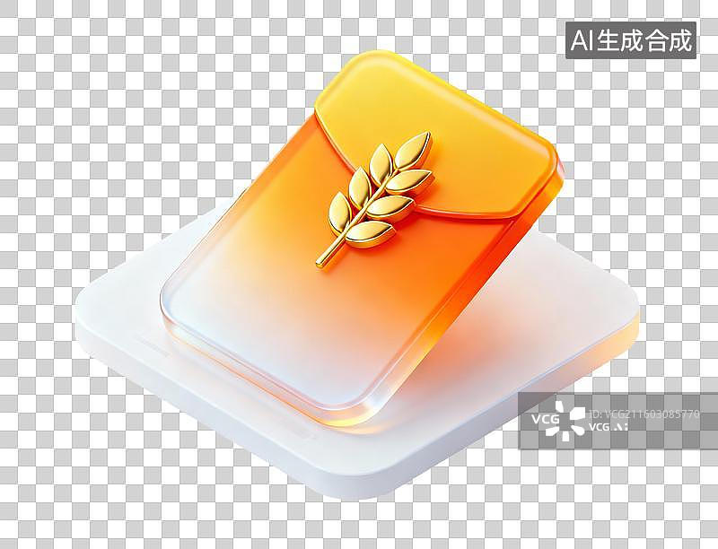 【AI数字艺术】橙色渐变信封带麦穗图标图片素材