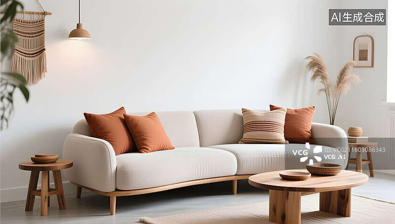 【AI数字艺术】现代简约室内客厅沙发的三维背景图片素材
