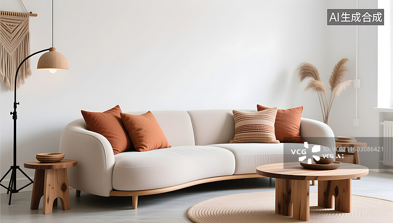 【AI数字艺术】现代简约室内客厅沙发的三维背景图片素材
