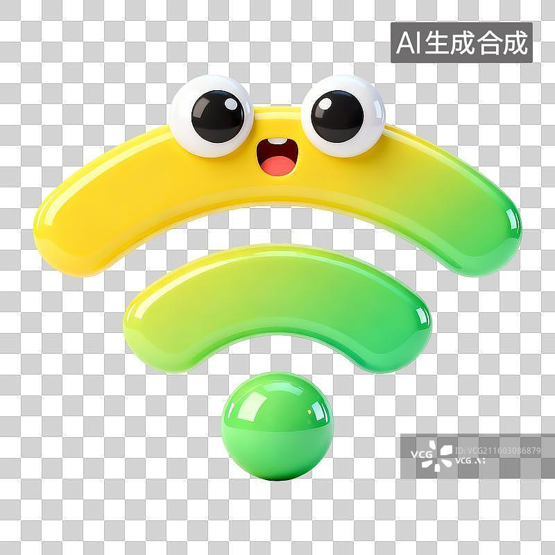 【AI数字艺术】3D立体黄绿渐变色系可爱风卡通对勾符号免抠元素图片素材