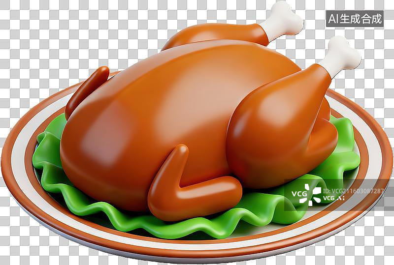 【AI数字艺术】金黄烤鸡摆盘诱人图片素材