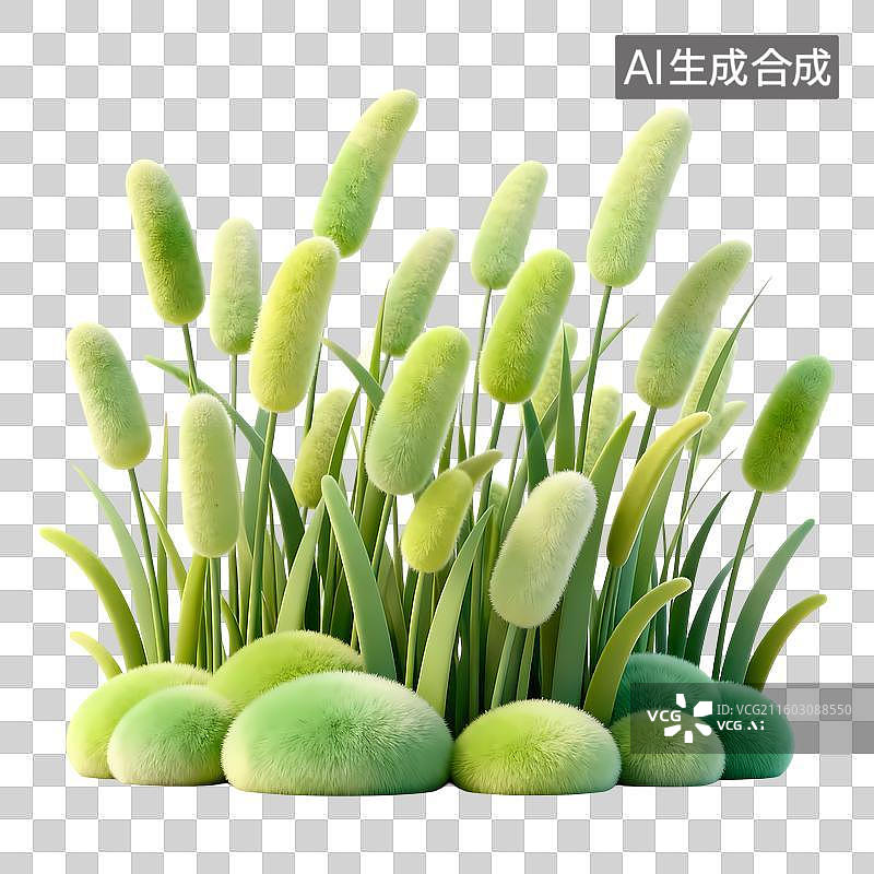 【AI数字艺术】湿地芦苇3D卡通立体质感清新插画元素图片素材