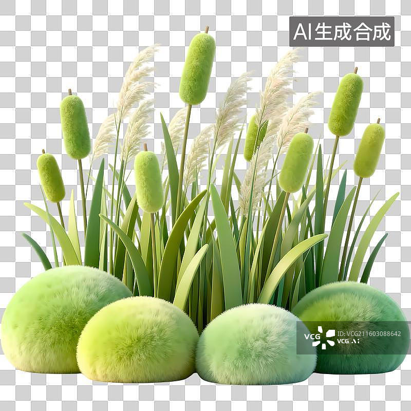 【AI数字艺术】湿地芦苇3D卡通立体质感清新插画元素图片素材