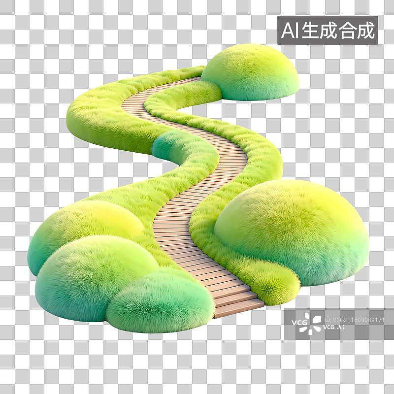 【AI数字艺术】蜿蜒小路木板3D卡通立体质感清新插画元素图片素材