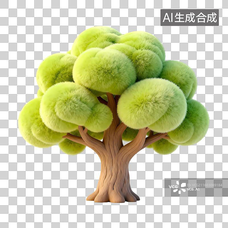 【AI数字艺术】饱满大树3D卡通立体质感清新插画元素图片素材