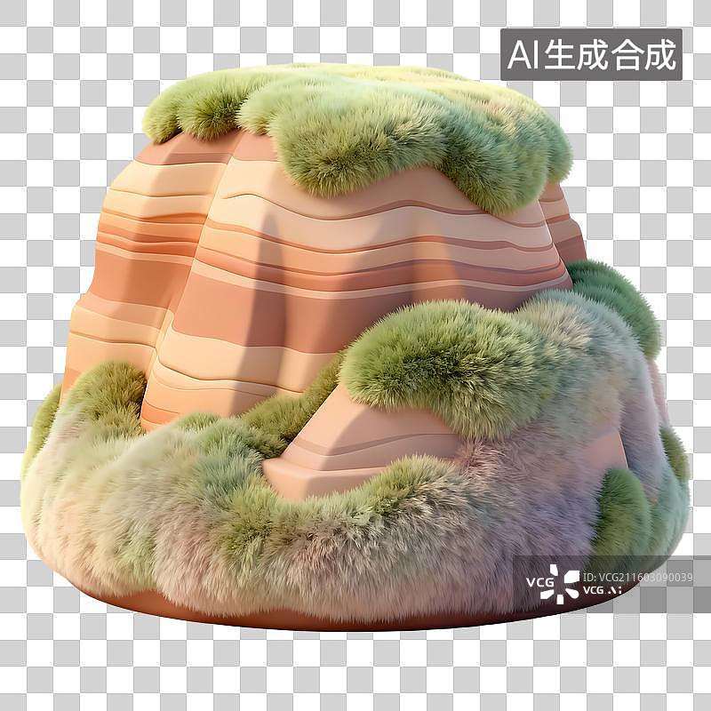 【AI数字艺术】雅丹地貌山丘3D卡通立体质感清新插画元素图片素材