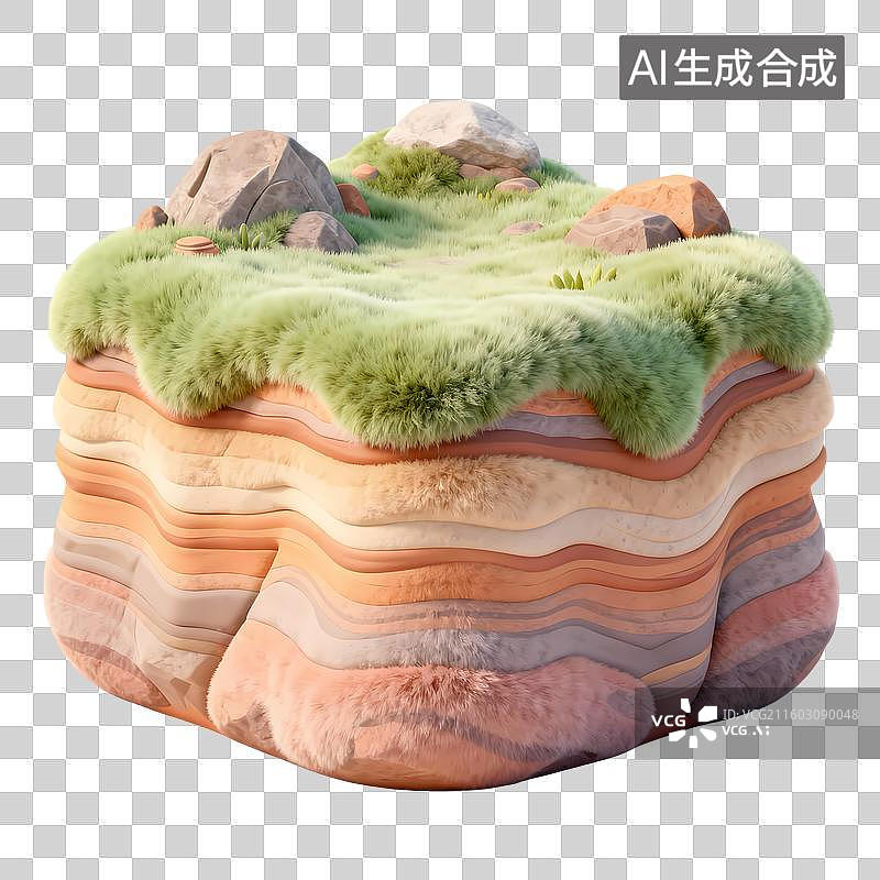 【AI数字艺术】雅丹地貌山丘3D卡通立体质感清新插画元素图片素材