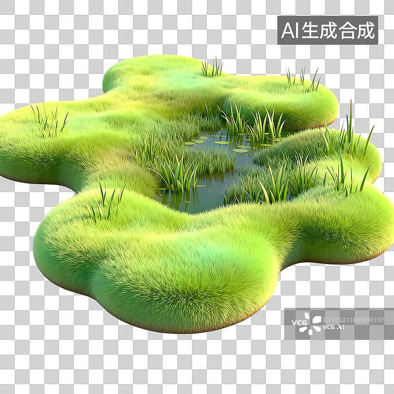 【AI数字艺术】沼泽草甸植被3D卡通立体质感清新插画元素图片素材