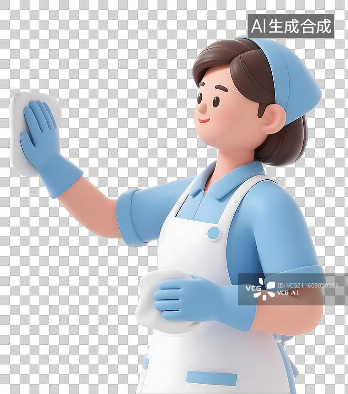 【AI数字艺术】AIGC:3D卡通做清洁大扫除的人，元素，免抠图形图片素材