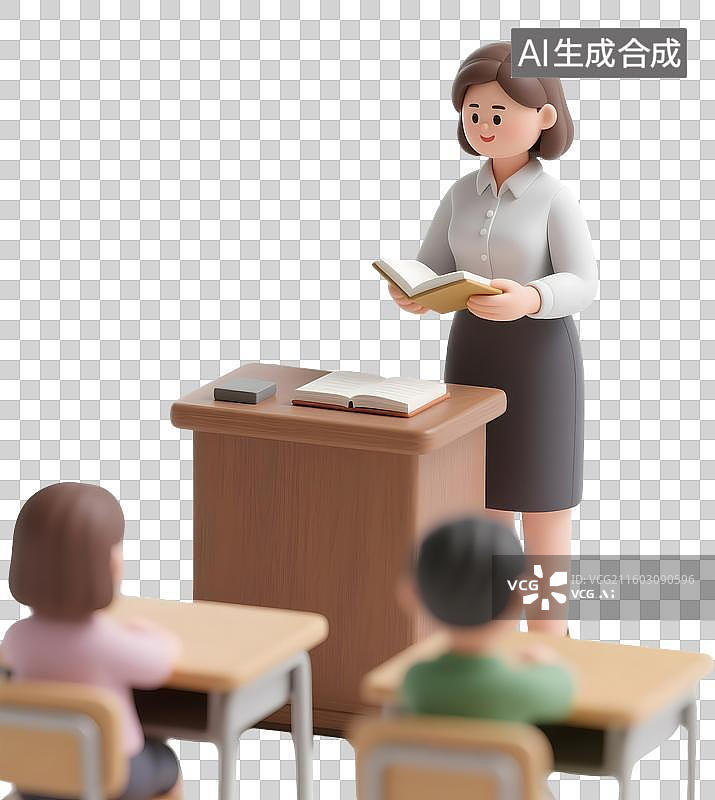 【AI数字艺术】AIGC：认真讲课的老师和认证听课的学生，设计元素，免抠图形图片素材