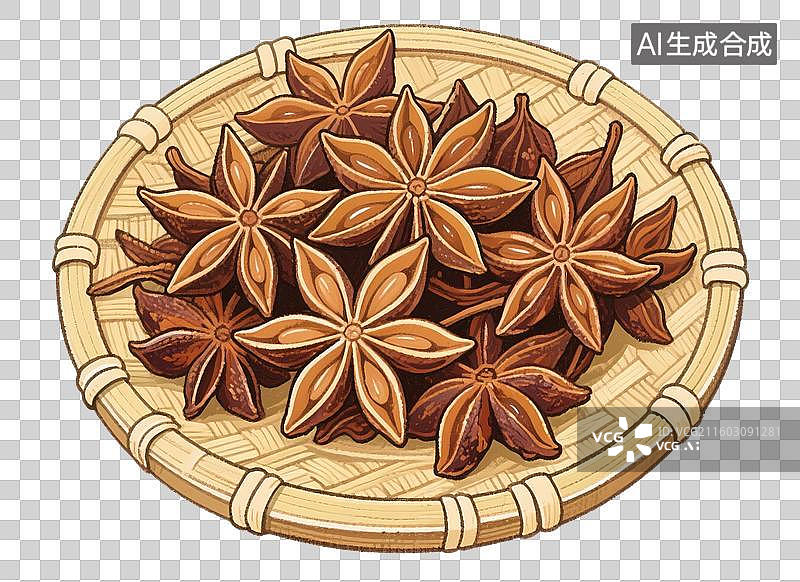 【AI数字艺术】手绘插画，八角，茴香，肉桂，中药，中医，辛香料，免抠元素图片素材