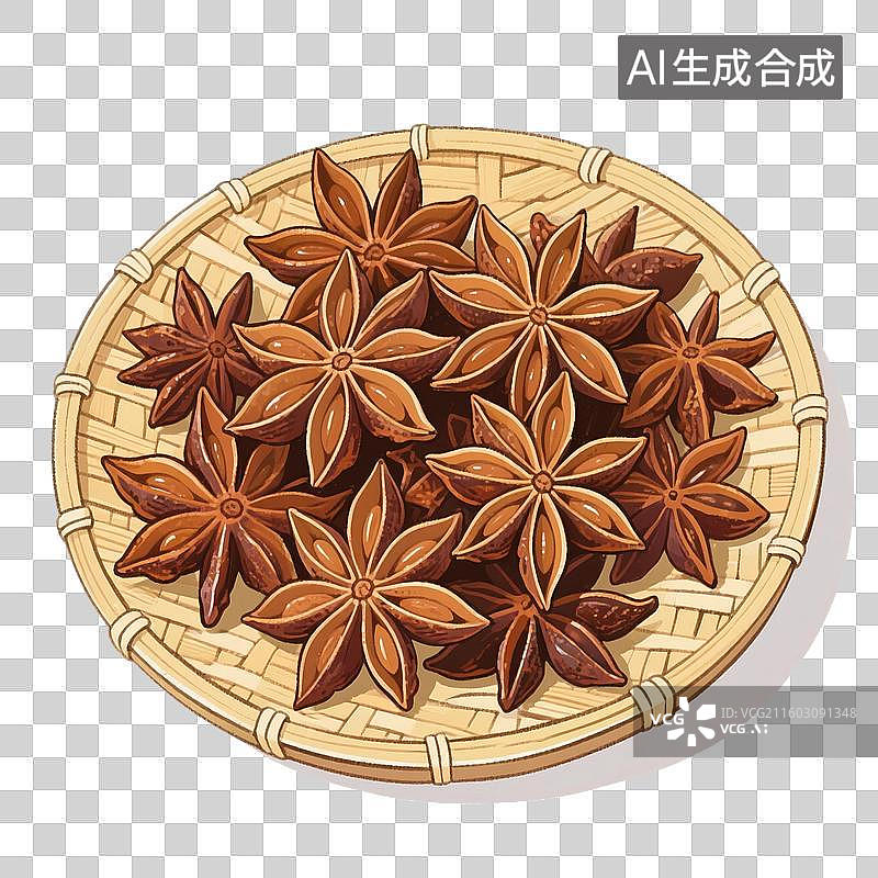 【AI数字艺术】手绘插画，八角，茴香，肉桂，中药，中医，辛香料，免抠元素图片素材