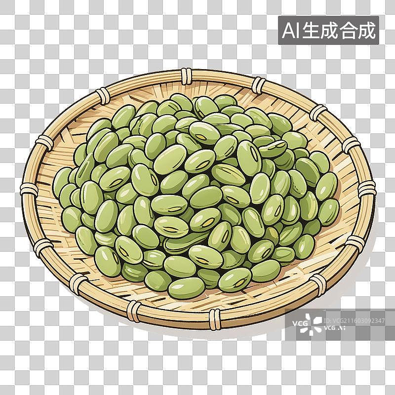 【AI数字艺术】手绘插画，绿豆，一箩筐绿豆，粗粮，免抠元素图片素材
