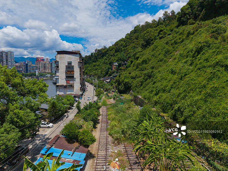 福建省南平市延平区，水南站，火车铁路，城市风光，航拍图片素材