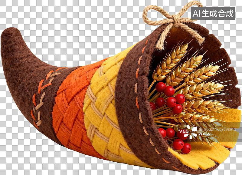 【AI数字艺术】丰收角装饰品展示谷物与浆果图片素材