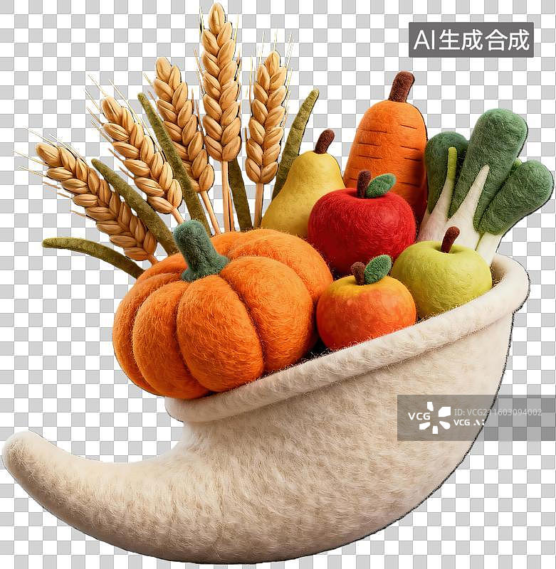 【AI数字艺术】丰收果实与麦穗装饰摆件图片素材