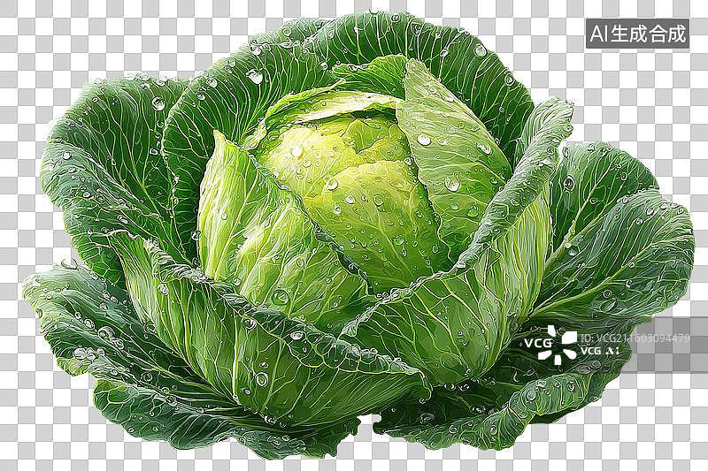 【AI数字艺术】一颗沾着水珠的包菜PNG格式的免扣元素图片素材