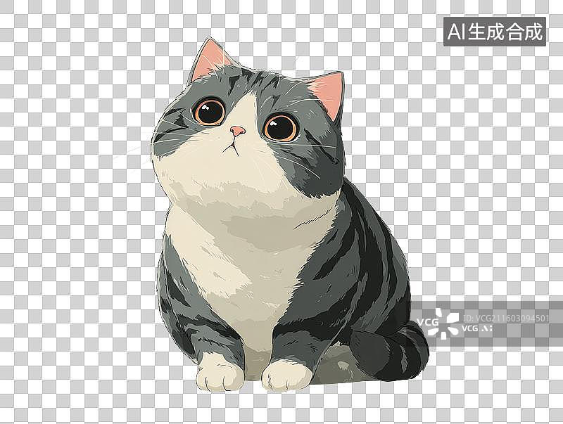 【AI数字艺术】卡通风格，一只可爱的小猫咪PNG格式的免扣元素图片素材