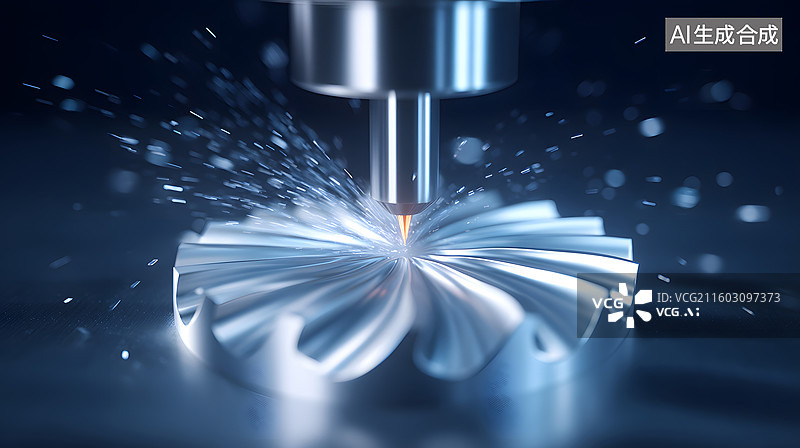 【AI数字艺术】五轴数控加工中铝制零件特写图图片素材