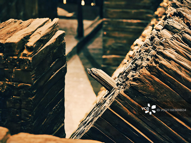 大葆台西汉墓黄肠题凑细节 汉代帝王级丧葬木构 西汉墓葬工艺高清特写图片素材