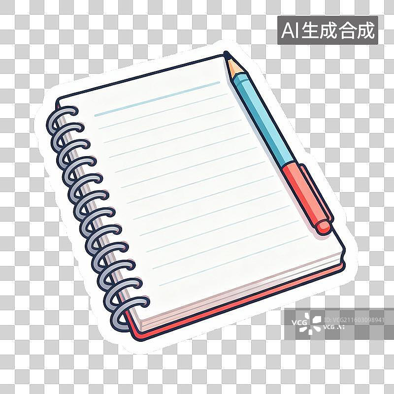 【AI数字艺术】笔记本和铅笔的卡通插图图片素材