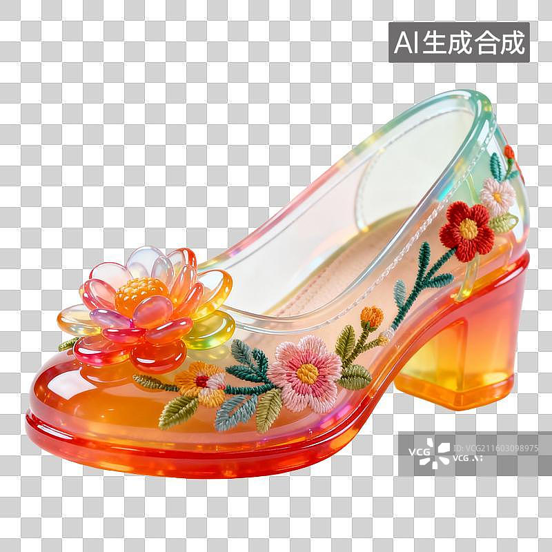 【AI数字艺术】透明花朵装饰高跟鞋图片素材