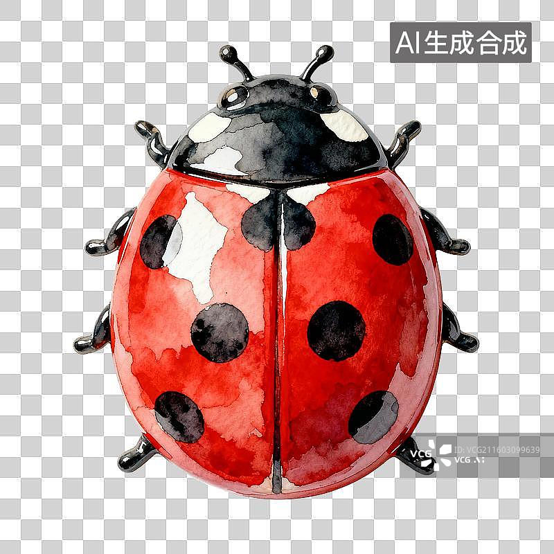 【AI数字艺术】一只红色带黑点的瓢虫水彩画图片素材