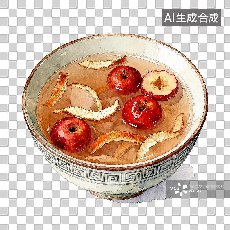 【AI数字艺术】一碗热腾腾的苹果陈皮茶图片素材