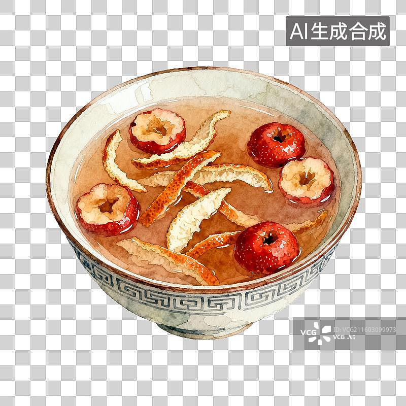 【AI数字艺术】一碗热腾腾的山楂陈皮茶图片素材