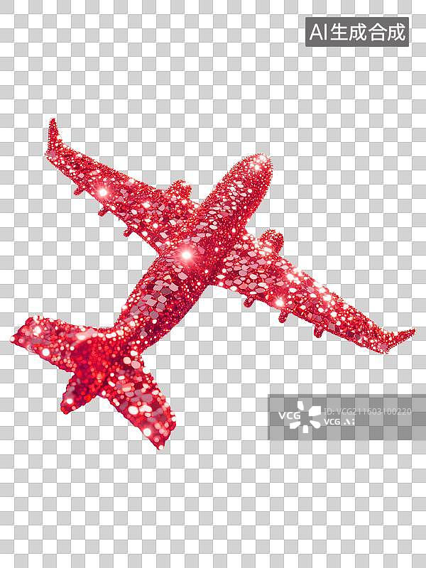 【AI数字艺术】飞机起飞抽象彩色粒子发光斑璀璨闪耀新年春节国庆节中秋节春运返乡回家复工航空公司广告免抠元素透明无背景图片素材