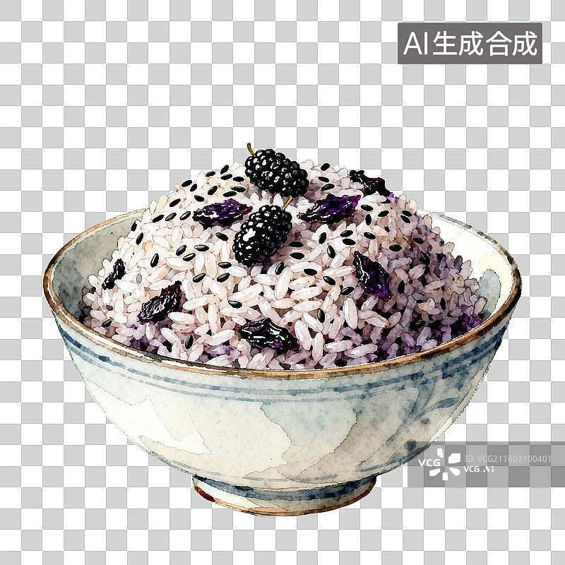 【AI数字艺术】一碗紫米粥配黑莓和紫薯片图片素材