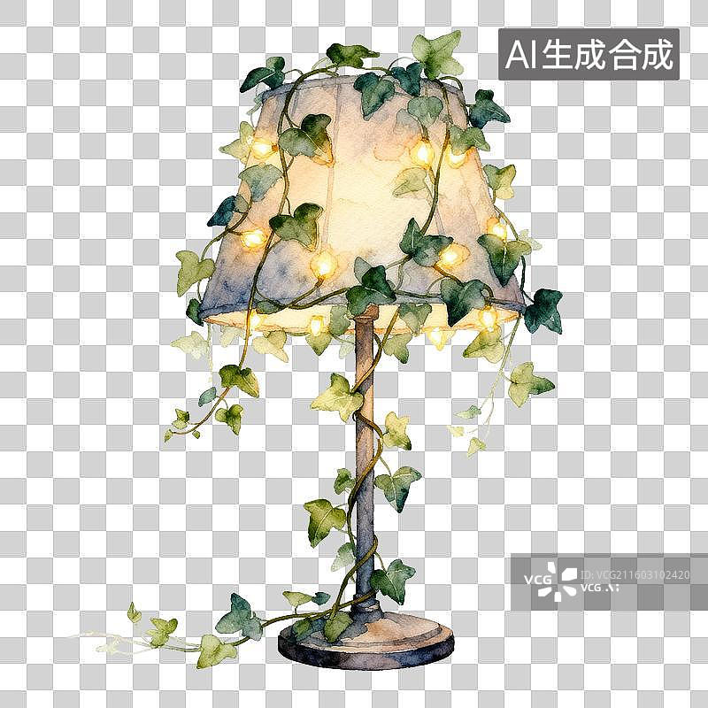【AI数字艺术】藤蔓缠绕的温馨台灯图片素材