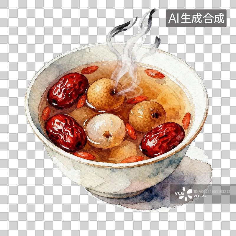 【AI数字艺术】一碗热腾腾的红枣桂圆枸杞汤图片素材