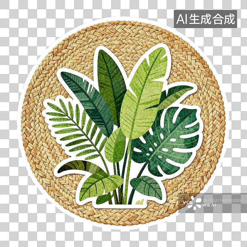【AI数字艺术】热带植物图案的编织垫图片素材