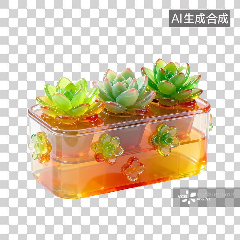 【AI数字艺术】透明花盆中的多肉植物图片素材