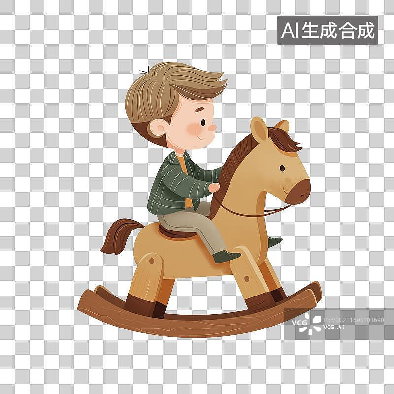 【AI数字艺术】男孩骑木马玩具图片素材