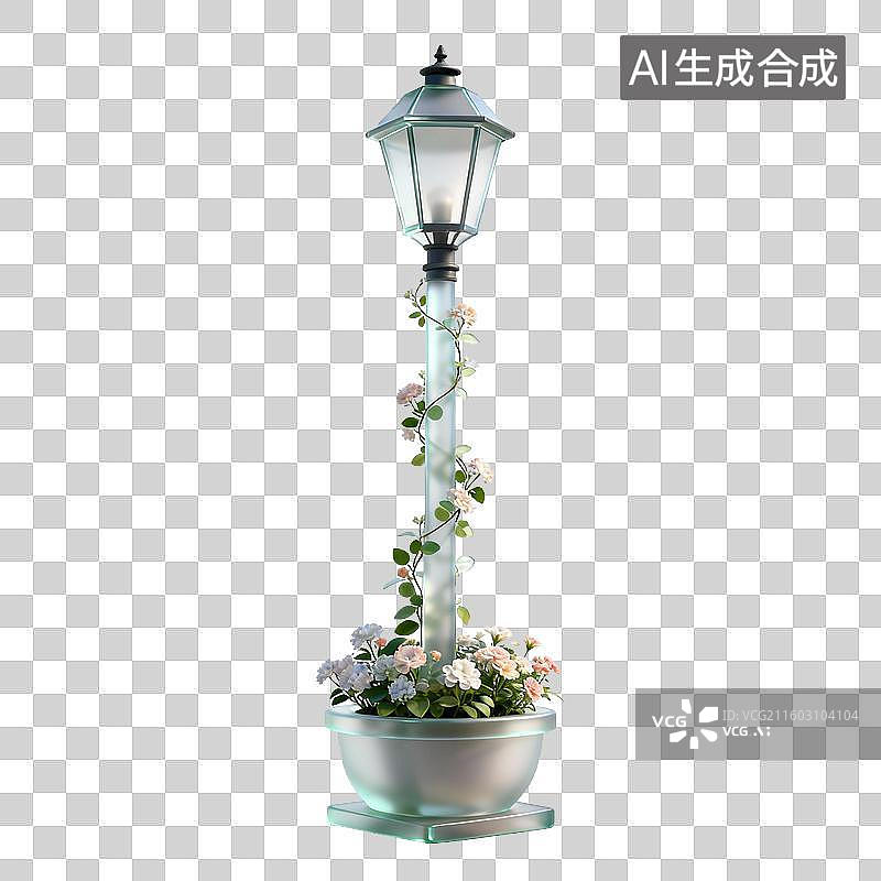 【AI数字艺术】装饰性花艺路灯图片素材