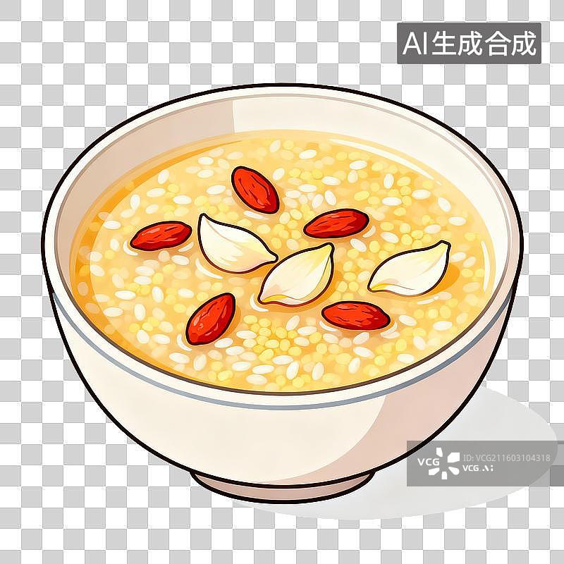 【AI数字艺术】一碗小米粥配枸杞和杏仁图片素材
