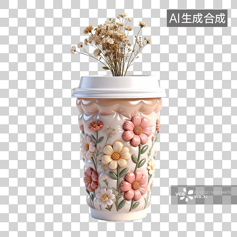 【AI数字艺术】带有干花的花卉图案咖啡杯图片素材
