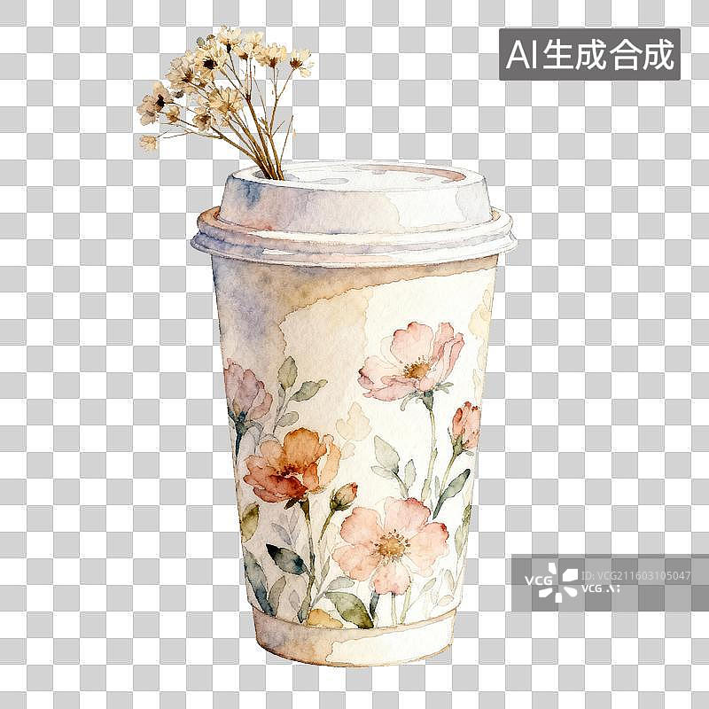【AI数字艺术】带有干花的花卉图案咖啡杯图片素材