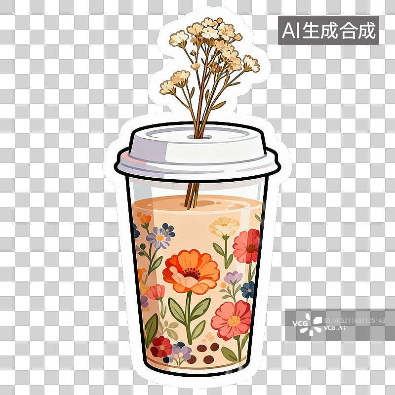 【AI数字艺术】一杯插着干花的奶茶图片素材