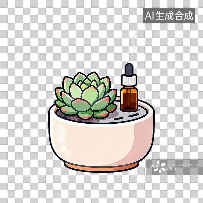 【AI数字艺术】多肉植物与精油瓶的静谧组合图片素材