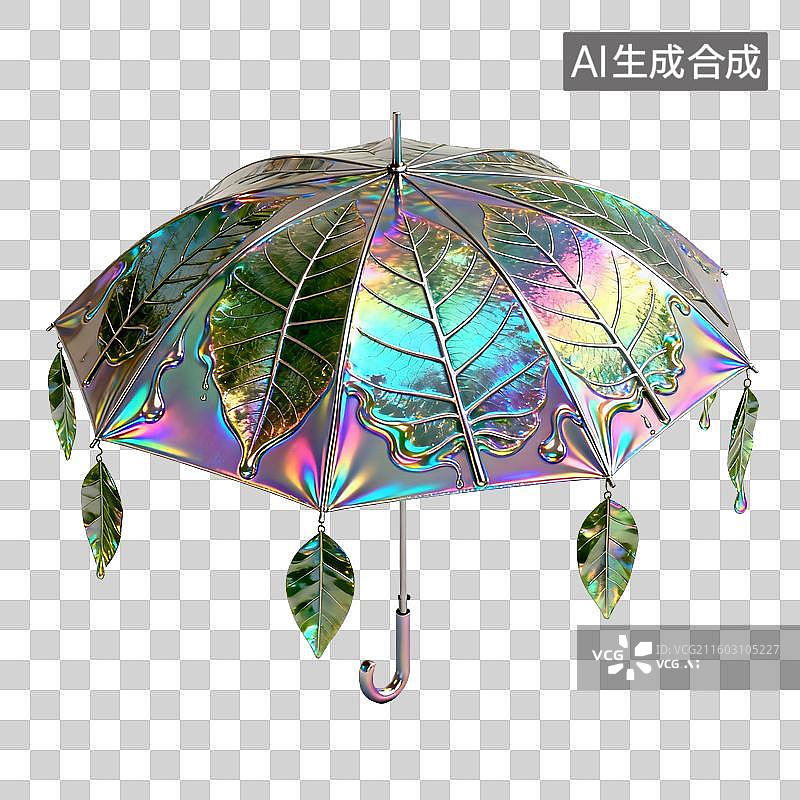 【AI数字艺术】彩虹叶纹透明雨伞图片素材