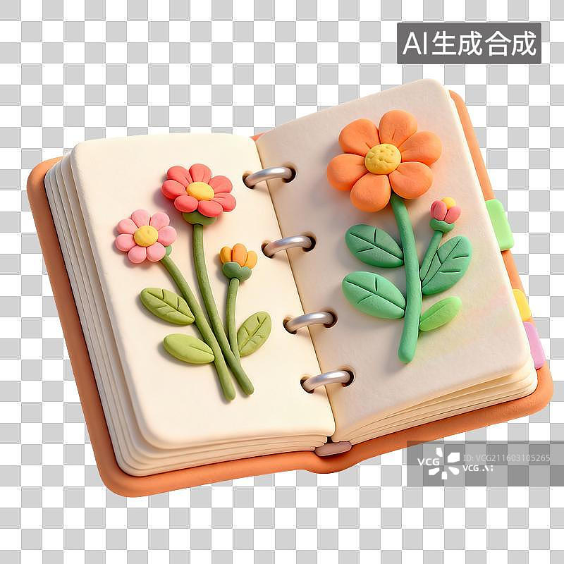 【AI数字艺术】一本装饰有彩色花朵的笔记本图片素材