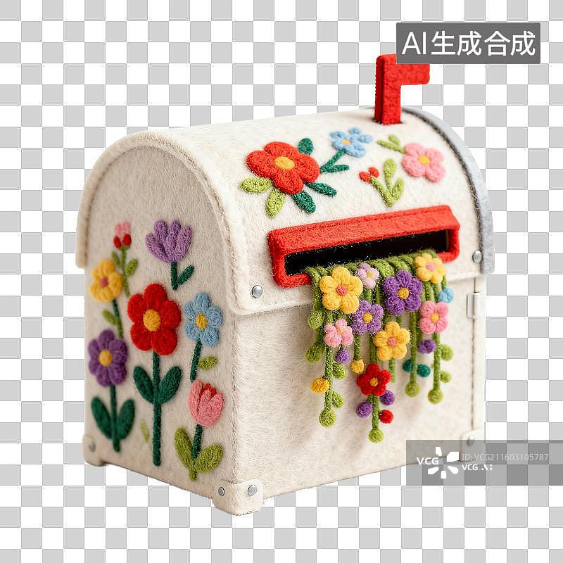 【AI数字艺术】彩色花朵装饰的毛毡邮箱图片素材