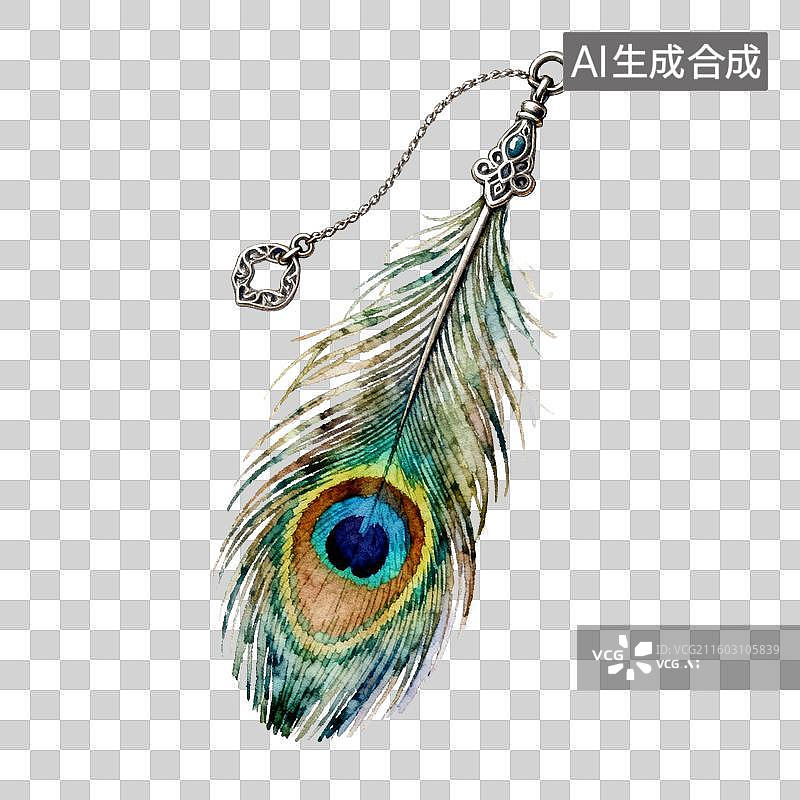 【AI数字艺术】孔雀羽毛吊坠图片素材
