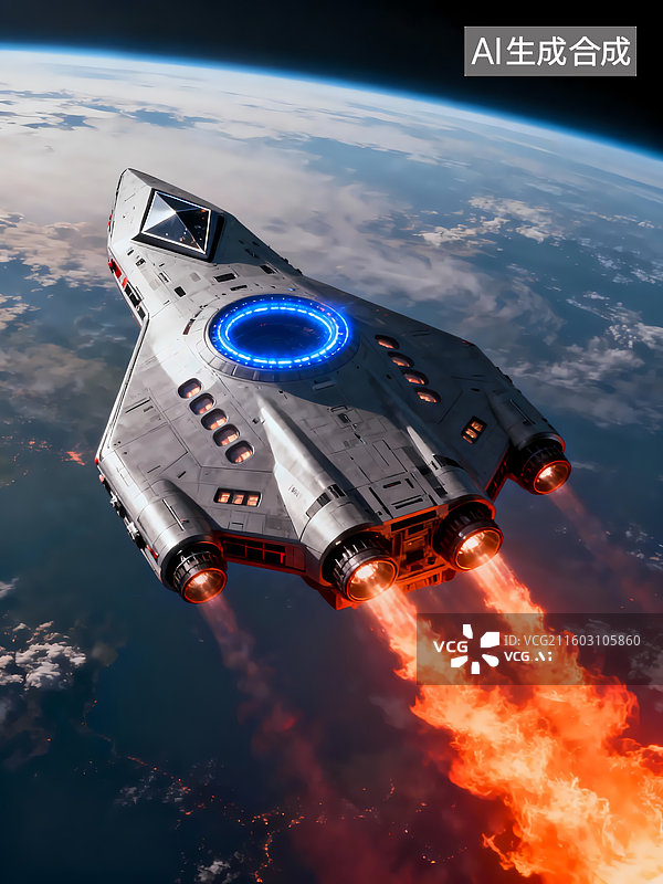 【AI数字艺术】3D风格概念化科幻载人型飞船返回地球图片素材