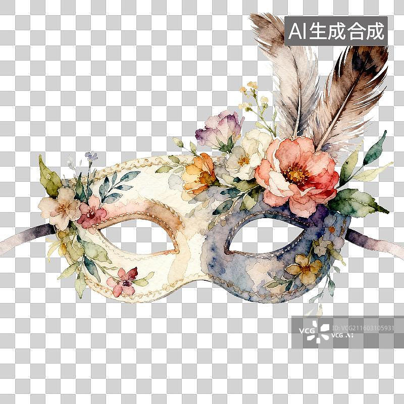 【AI数字艺术】花卉羽毛面具图片素材