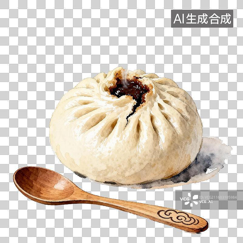 【AI数字艺术】美味的包子配木勺图片素材