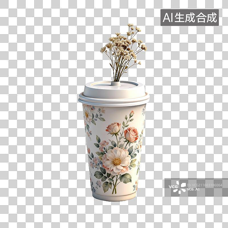 【AI数字艺术】带有干花的花卉图案咖啡杯图片素材